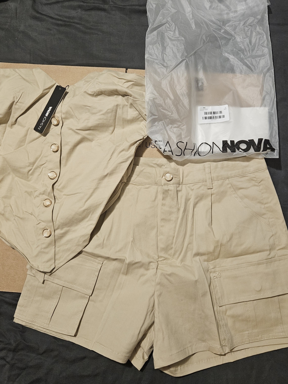 Fashion Nova Call Me Baby Women's Strapless Top  & Matching Cargo Shorts